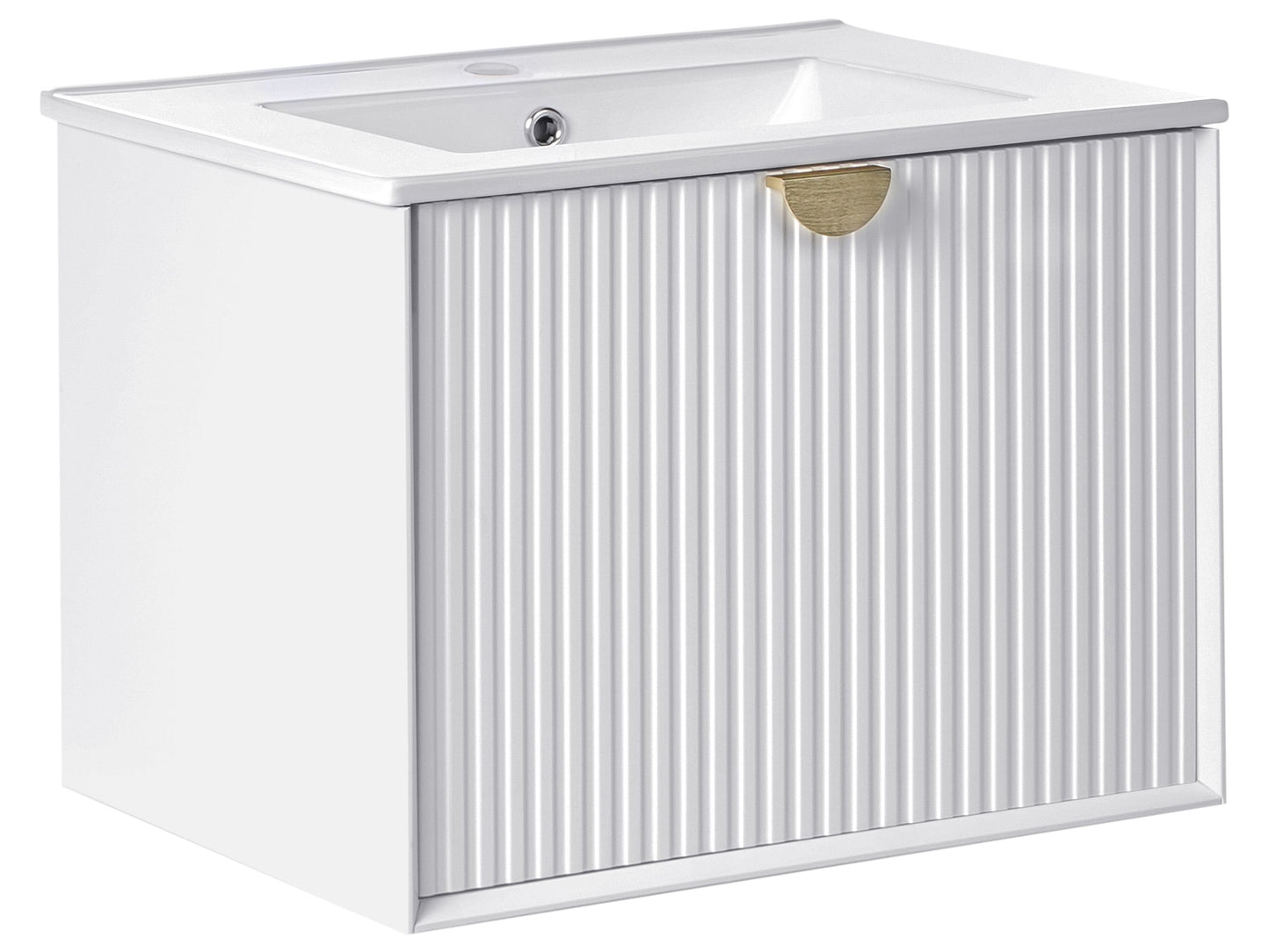 Wall Mounted Vanity Unit With Integrated Ceramic Basin White Engineered Wood 60 x 43cm Modern Design