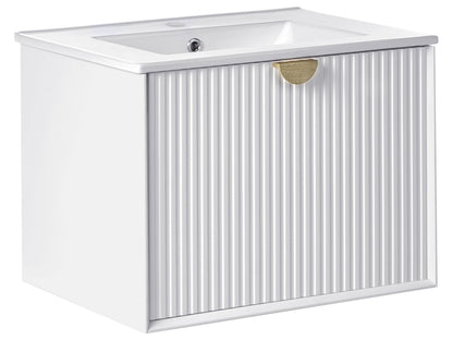 Wall Mounted Vanity Unit With Integrated Ceramic Basin White Engineered Wood 60 x 43cm Modern Design