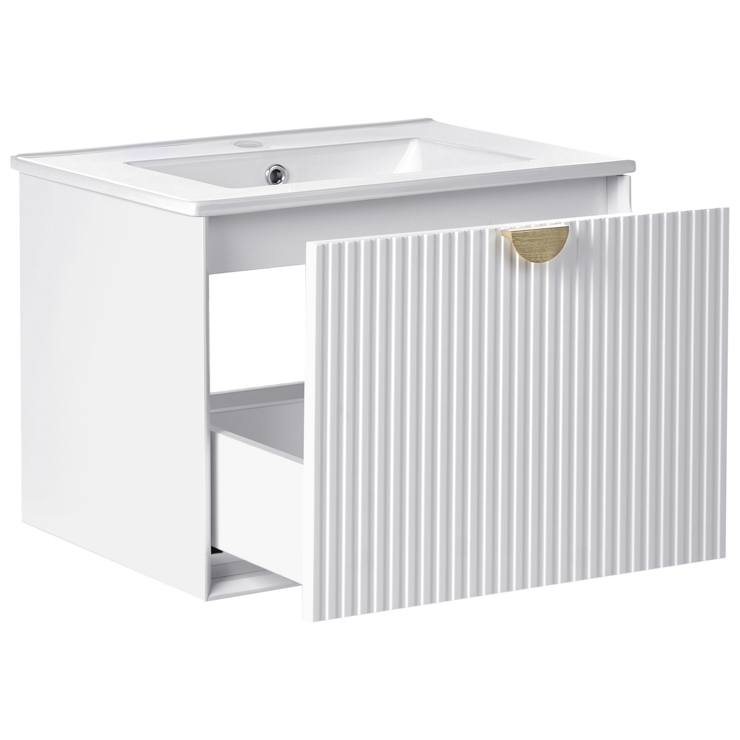 Wall Mounted Vanity Unit With Integrated Ceramic Basin White Engineered Wood 60 x 43cm Modern Design