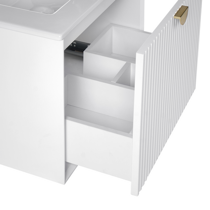 Wall Mounted Vanity Unit With Integrated Ceramic Basin White Engineered Wood 60 x 43cm Modern Design