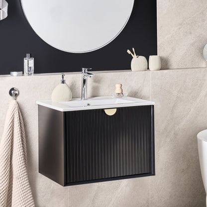 Vanity Unit With Basin Black Engineered Wood 60 x 43cm Modern