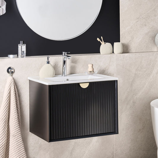 Vanity Unit With Basin Black Engineered Wood 60 x 43cm Modern