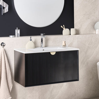 Wall Mounted Vanity With Basin Black Engineered Wood 80 x 43cm