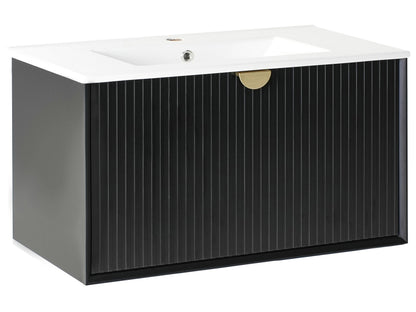 Wall Mounted Vanity With Basin Black Engineered Wood 80 x 43cm
