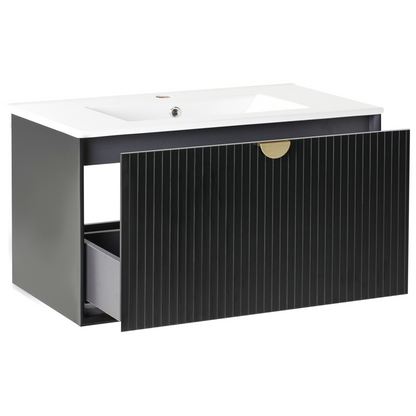 Wall Mounted Vanity With Basin Black Engineered Wood 80 x 43cm