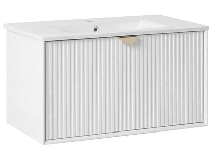 Wall Mounted Vanity With Basin White 80 x 43cm Fluted Front