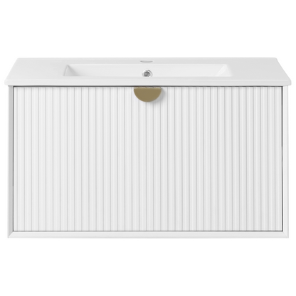 Wall Mounted Vanity With Basin White 80 x 43cm Fluted Front
