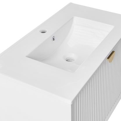 Wall Mounted Vanity With Basin White 80 x 43cm Fluted Front