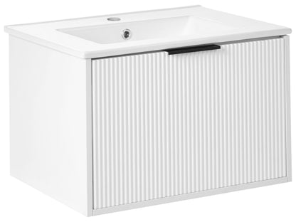 White Wall Mounted Vanity Unit 60cm Ceramic Basin Black Handle