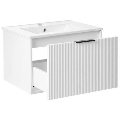 White Wall Mounted Vanity Unit 60cm Ceramic Basin Black Handle
