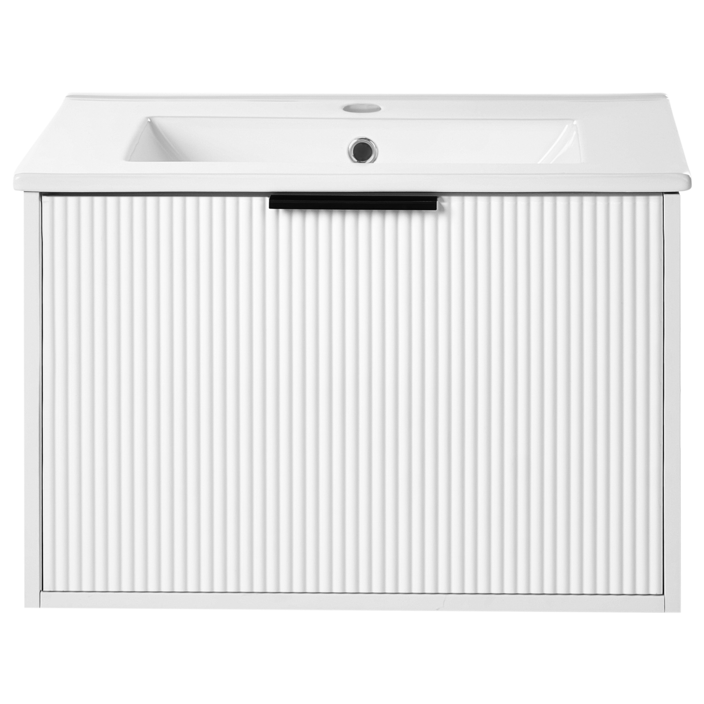 White Wall Mounted Vanity Unit 60cm Ceramic Basin Black Handle