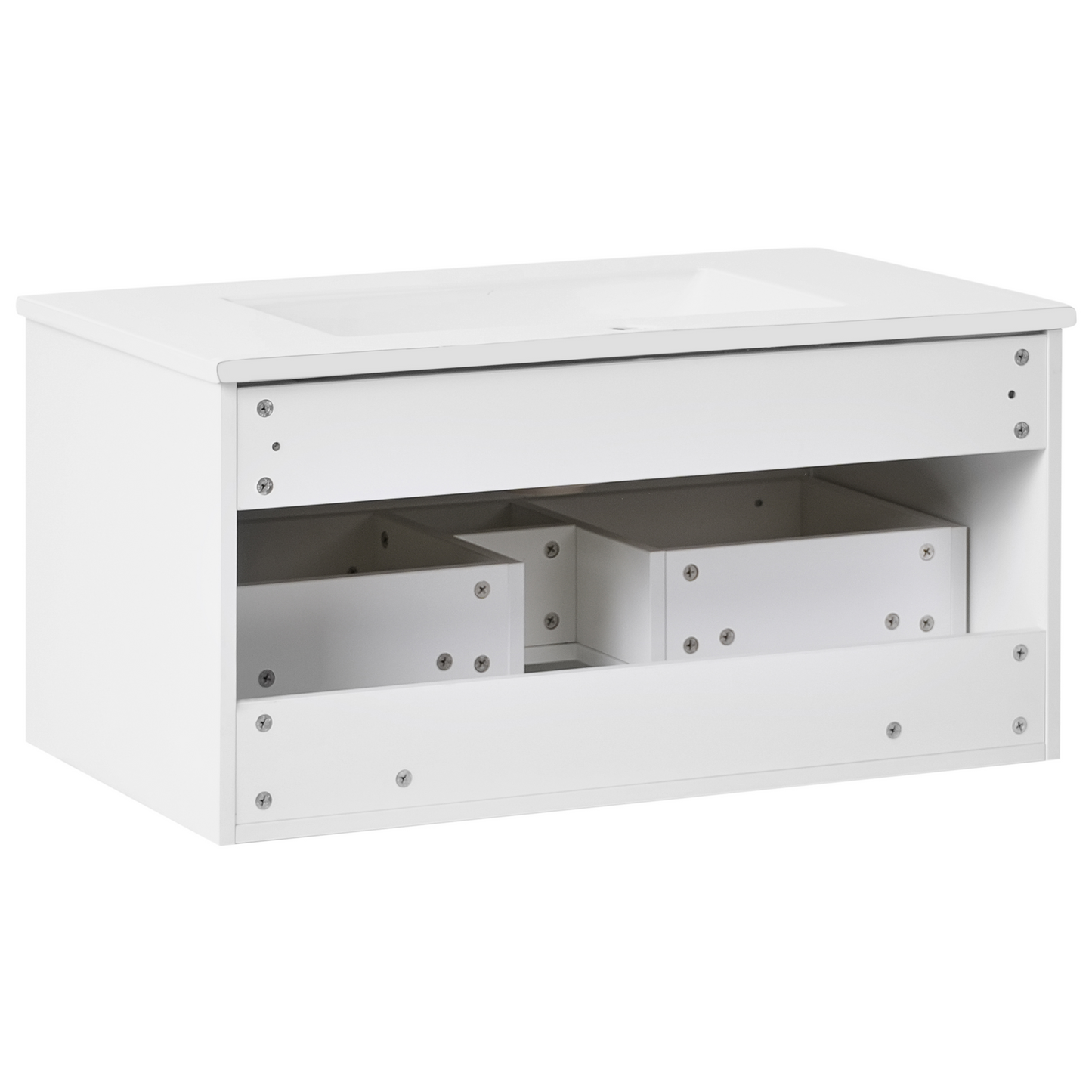 Wall Mounted Vanity Unit White Engineered Wood Bathroom Cabinet Ceramic Basin 80cm Black Handle Modern Design