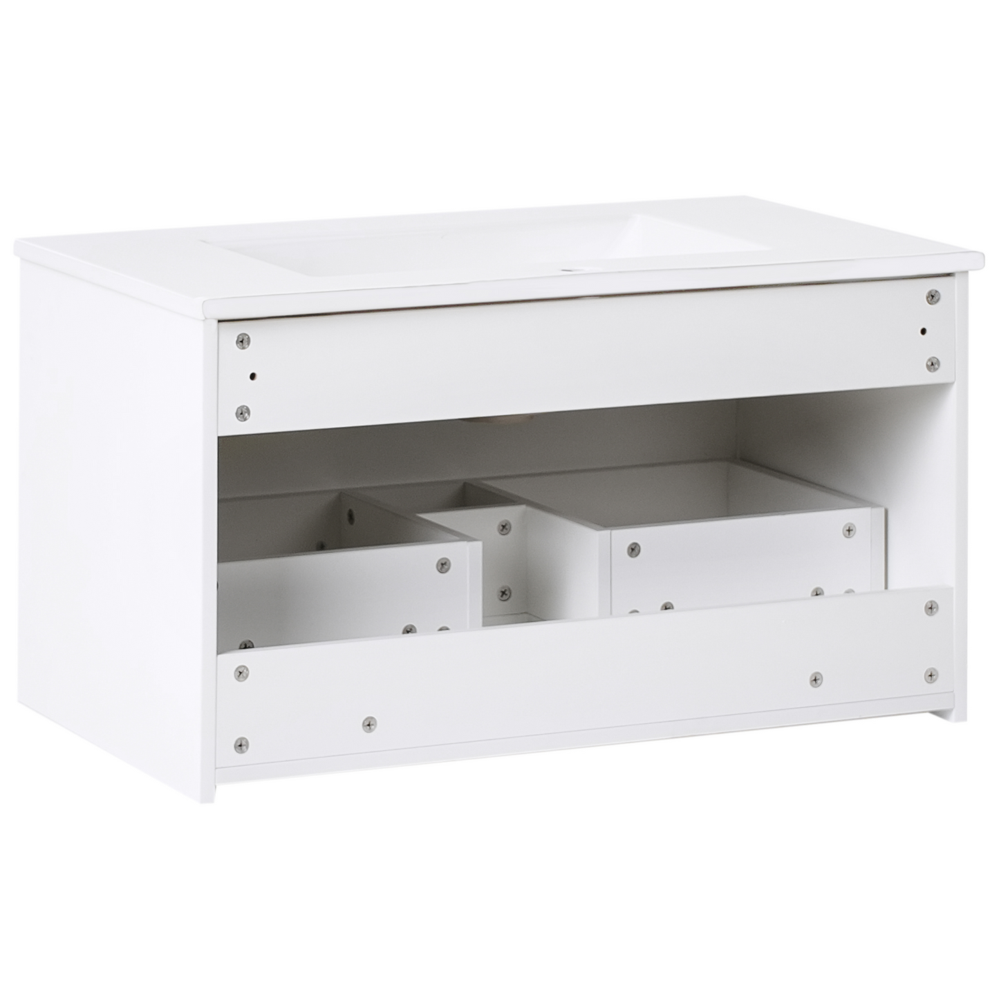 Wall Mounted Vanity White Ceramic Basin 80cm Gold Handle