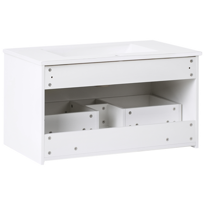 Wall Mounted Vanity White Ceramic Basin 80cm Gold Handle