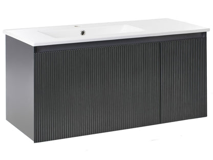 Black Engineered Wood Wall Mounted Vanity Unit With Basin 100cm