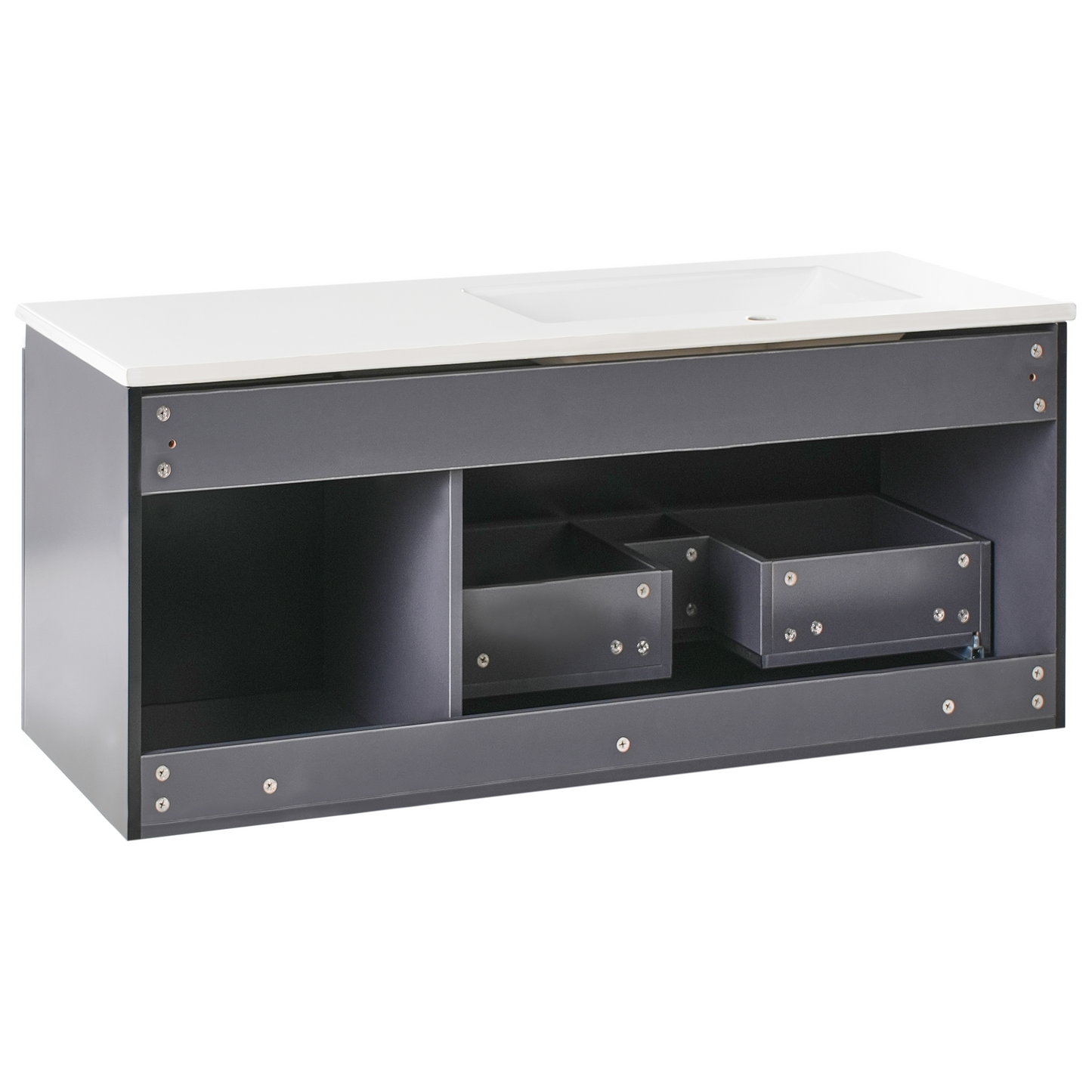 Black Engineered Wood Wall Mounted Vanity Unit With Basin 100cm