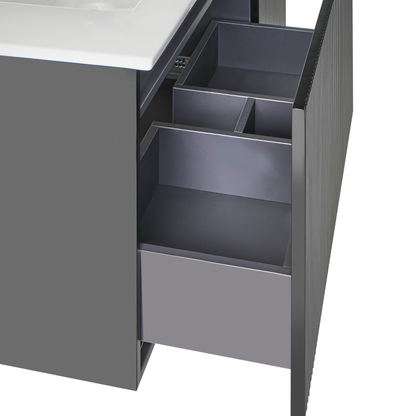 Black Engineered Wood Wall Mounted Vanity Unit With Basin 100cm