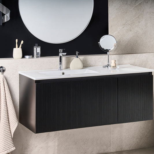 Wall Mounted Vanity Unit With Basin 120cm Black Fluted Front