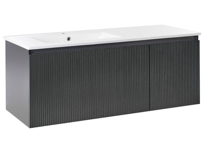 Wall Mounted Vanity Unit With Basin 120cm Black Fluted Front