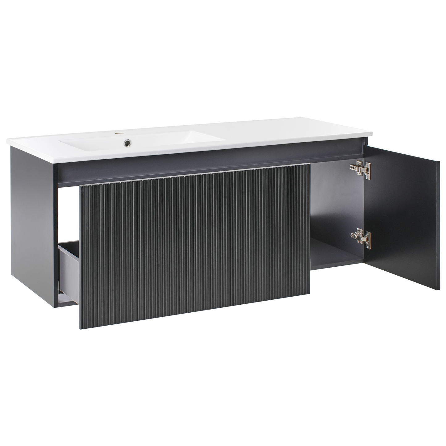 Wall Mounted Vanity Unit With Basin 120cm Black Fluted Front