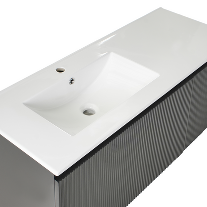 Wall Mounted Vanity Unit With Basin 120cm Black Fluted Front