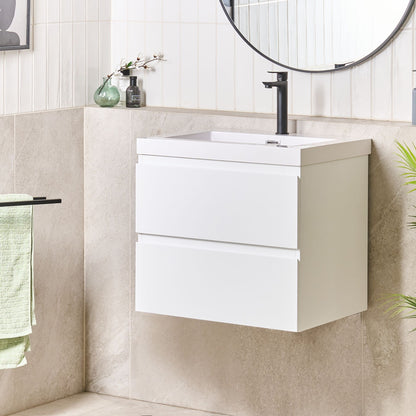 Nova Wall Mounted Vanity Unit With Basin White MDF Wood 2 Drawers 60x46 cm Modern