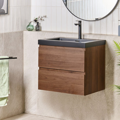 Luxo Dark Brown Wall Mounted Vanity Unit With Basin 2 Drawers 60x46