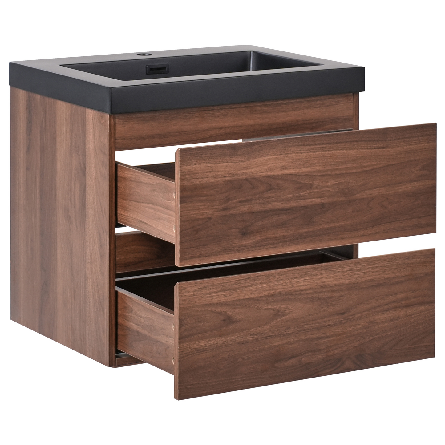 Luxo Dark Brown Wall Mounted Vanity Unit With Basin 2 Drawers 60x46