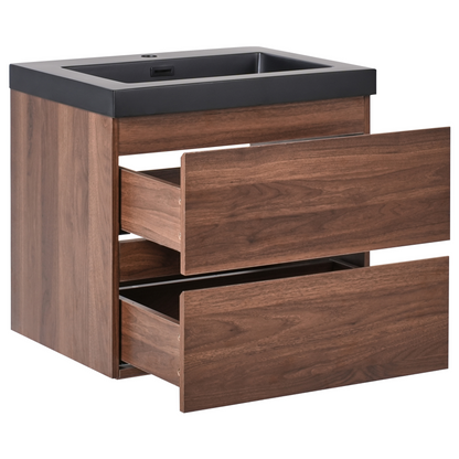 Luxo Dark Brown Wall Mounted Vanity Unit With Basin 2 Drawers 60x46