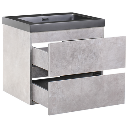 Brand Grey Wall Mounted Vanity Unit With Basin 60 X 46 Cm 2 Drawers Modern MDF Matte