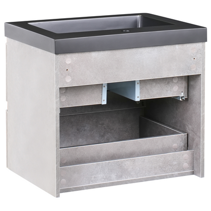 Brand Grey Wall Mounted Vanity Unit With Basin 60 X 46 Cm 2 Drawers Modern MDF Matte