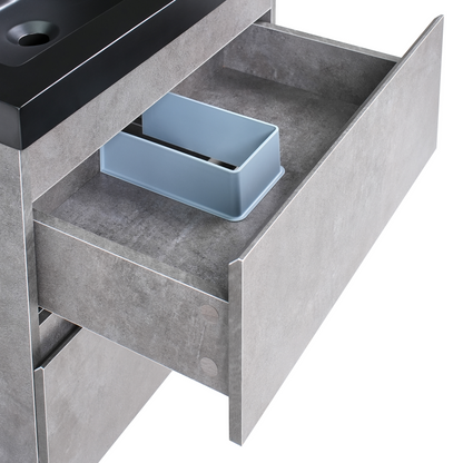 Brand Grey Wall Mounted Vanity Unit With Basin 60 X 46 Cm 2 Drawers Modern MDF Matte