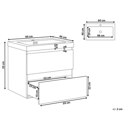 Brand Grey Wall Mounted Vanity Unit With Basin 60 X 46 Cm 2 Drawers Modern MDF Matte