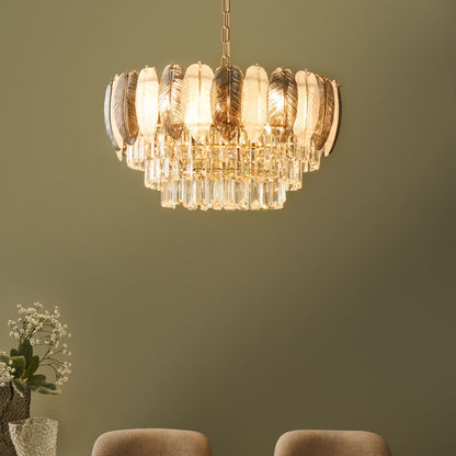 Luxe Brass Crystal Chandelier 50cm Pendant Lamp With Smoky And Frosted Glass Drops For Glamour Style