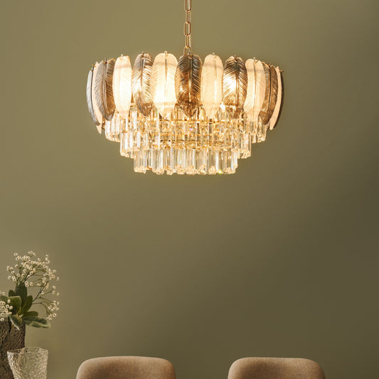 Luxe Brass Crystal Chandelier 50cm Pendant Lamp With Smoky And Frosted Glass Drops For Glamour Style