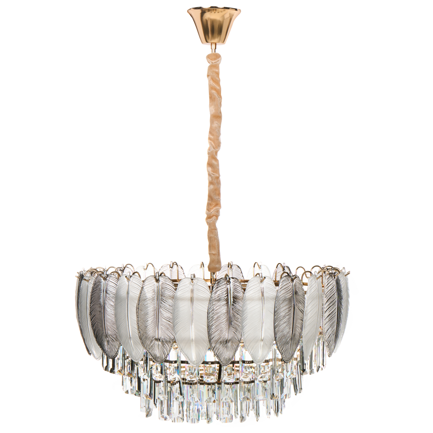 Luxe Brass Crystal Chandelier 50cm Pendant Lamp With Smoky And Frosted Glass Drops For Glamour Style