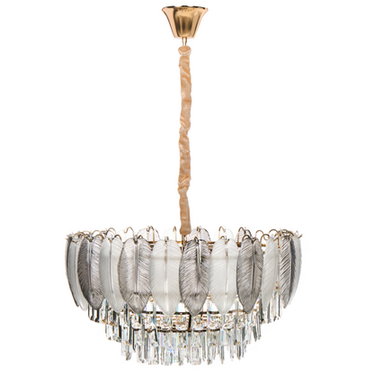 Luxe Brass Crystal Chandelier 50cm Pendant Lamp With Smoky And Frosted Glass Drops For Glamour Style
