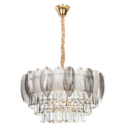 Luxe Brass Crystal Chandelier 50cm Pendant Lamp With Smoky And Frosted Glass Drops For Glamour Style