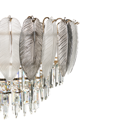 Luxe Brass Crystal Chandelier 50cm Pendant Lamp With Smoky And Frosted Glass Drops For Glamour Style
