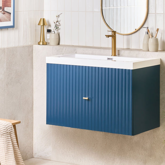 HomeHaven Two Drawer Wall Mounted Vanity Cabinet Dark Blue 80x46 cm