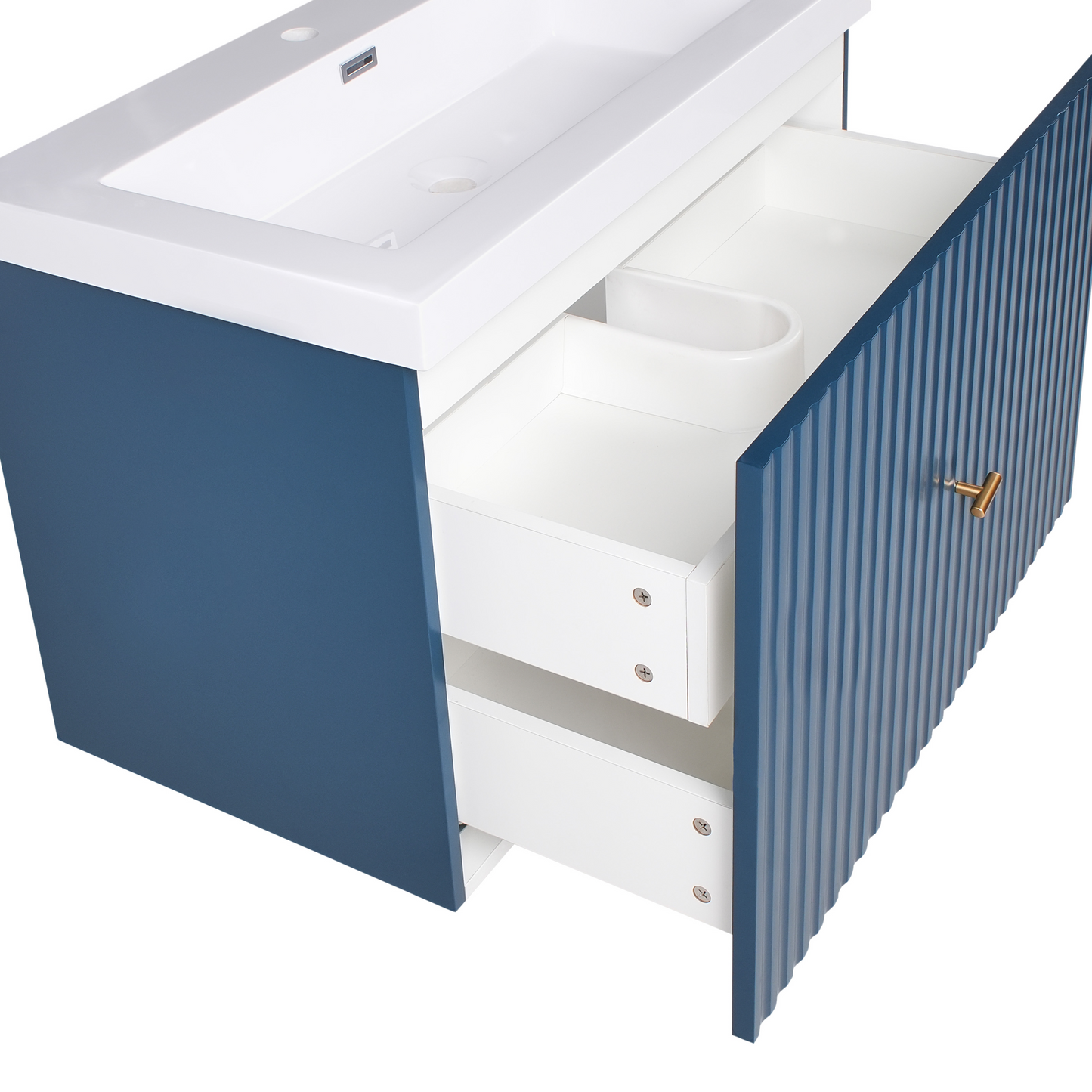 HomeHaven Two Drawer Wall Mounted Vanity Cabinet Dark Blue 80x46 cm