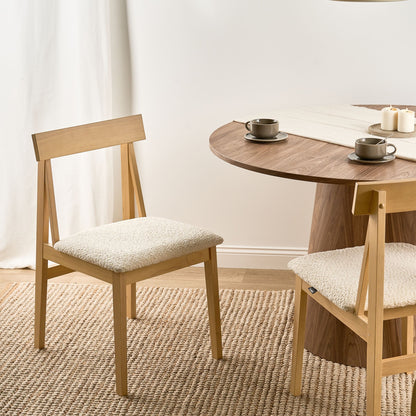 Dining Chairs Set Of 2 Light Brown Rubberwood Boucle Armless