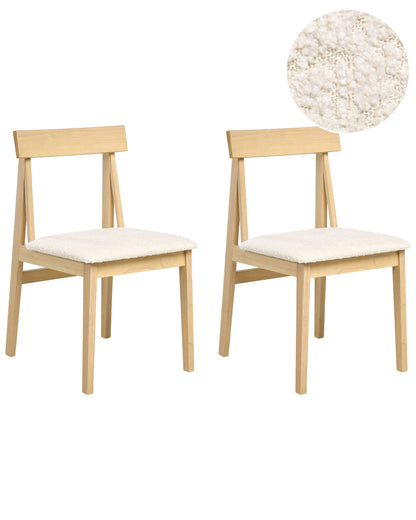 Dining Chairs Set Of 2 Light Brown Rubberwood Boucle Armless