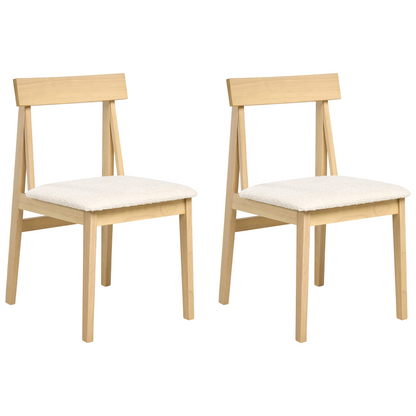 Dining Chairs Set Of 2 Light Brown Rubberwood Boucle Armless