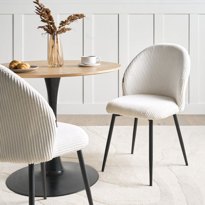 Off-White Corduroy Dining Chairs Set Of 2 Padded Metal Legs