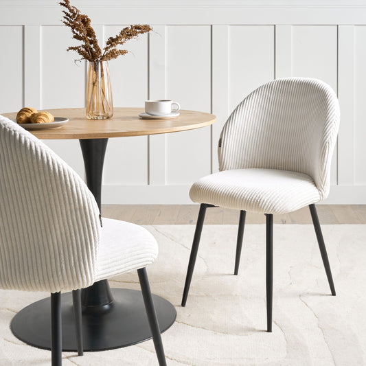 Off-White Corduroy Dining Chairs Set Of 2 Padded Metal Legs