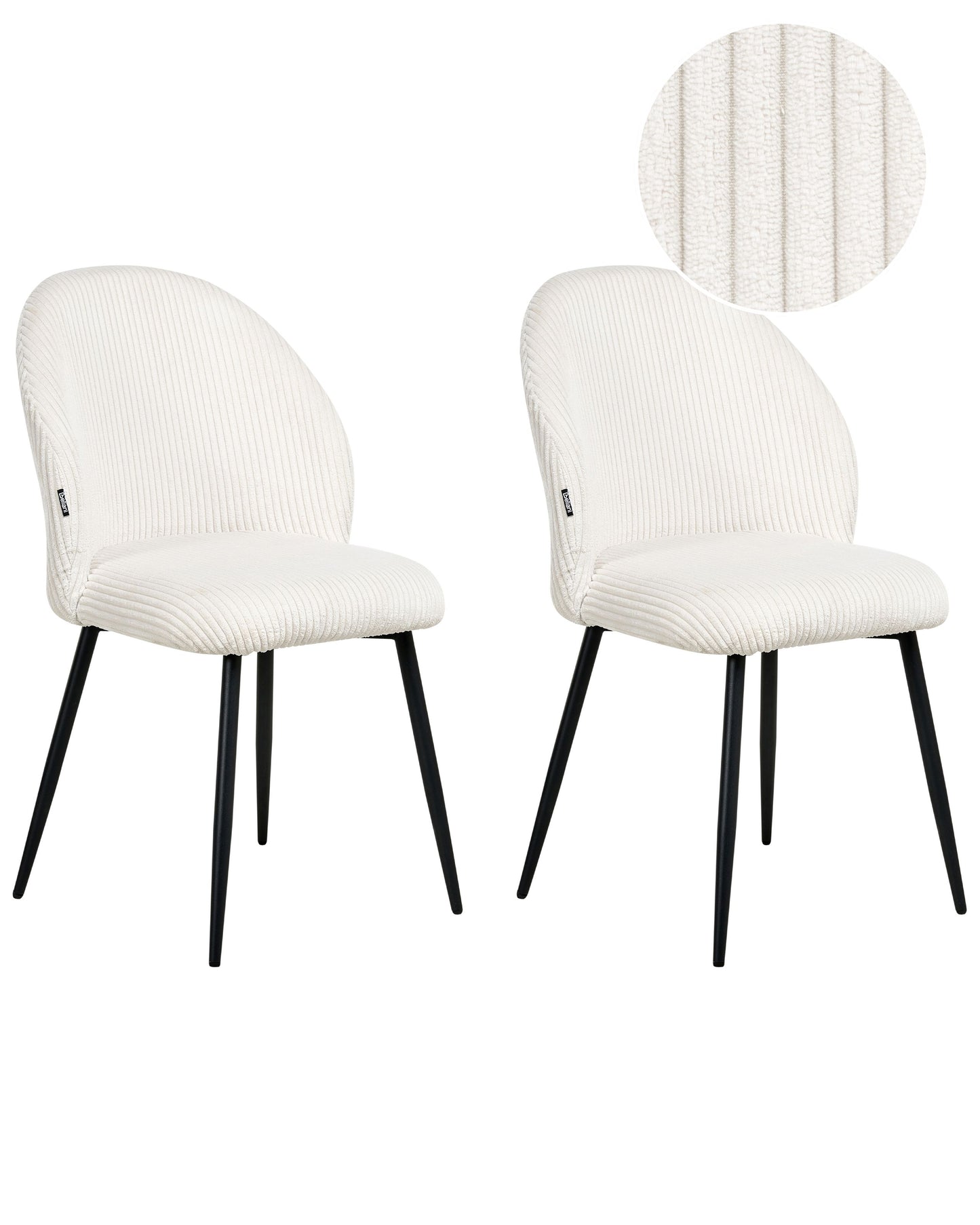 Off-White Corduroy Dining Chairs Set Of 2 Padded Metal Legs