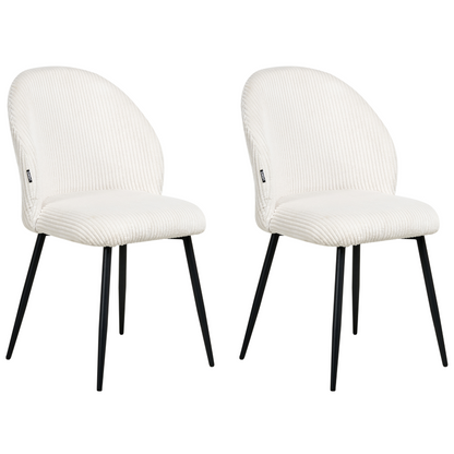 Off-White Corduroy Dining Chairs Set Of 2 Padded Metal Legs