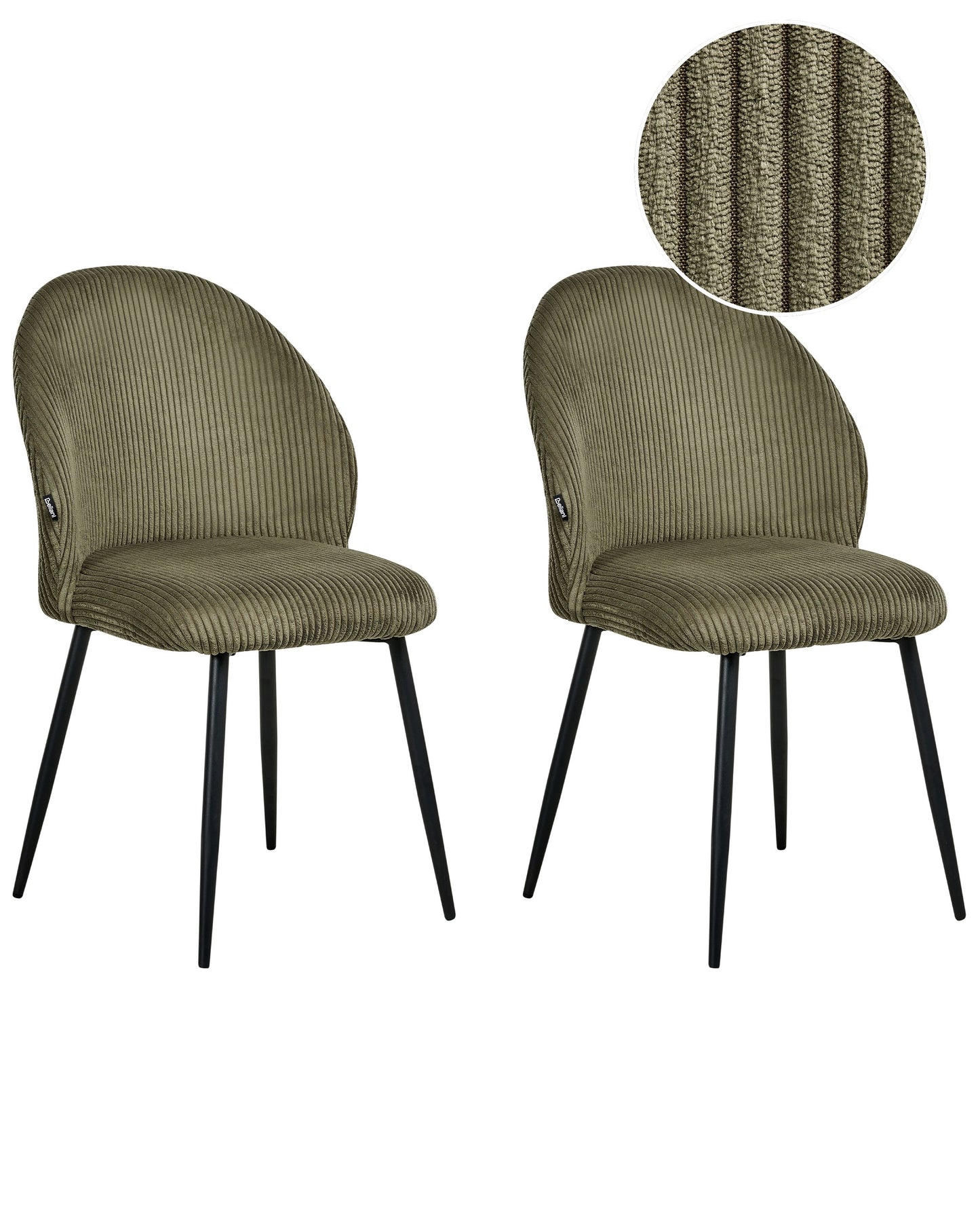 Set of 2 Dining Chairs Dark Green Corduroy Padded Seats