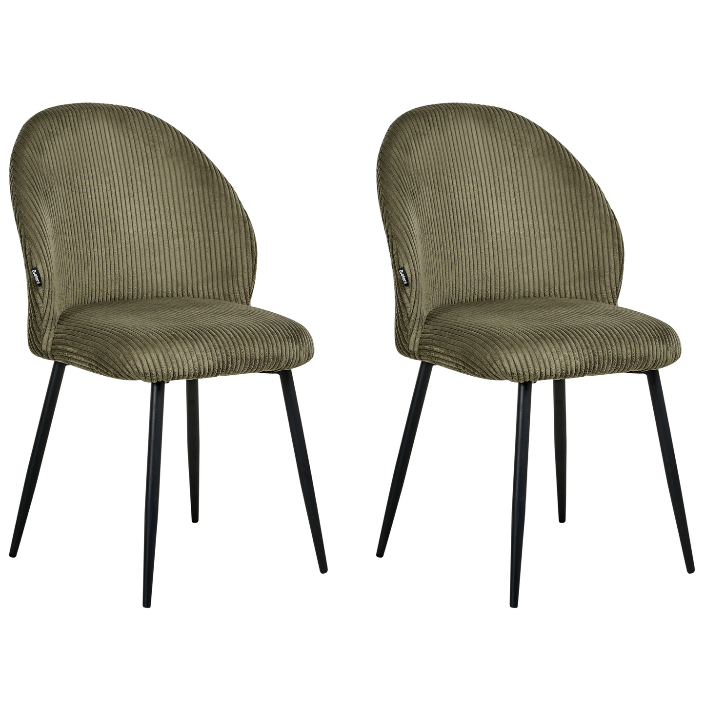 Set of 2 Dining Chairs Dark Green Corduroy Padded Seats